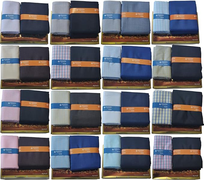 Raymond Fabrics Makers Men's Combo of Unstitched Poly Cotton Shirt and Trouser Fabric Set (Multicolour_Free Size)-Gift Pack set Of 16, Checkered